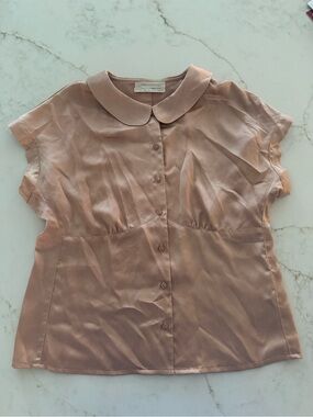 Urban Outfitters Peach Satin Peter Pan Collar Blouse